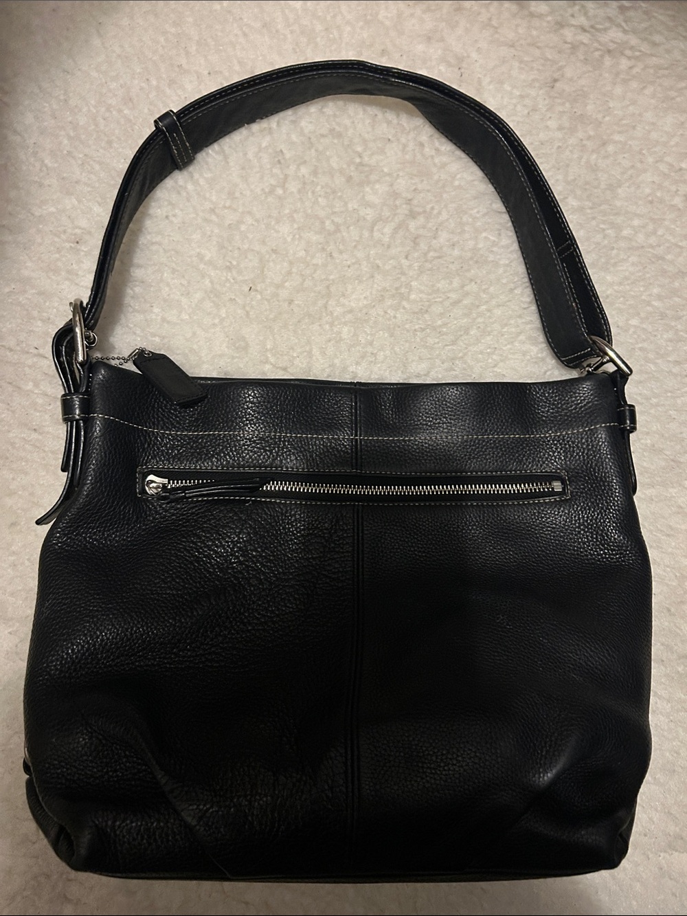 Classic Vintage Coach Black Pebbled Leather Shoulder Bag - Women's Tote